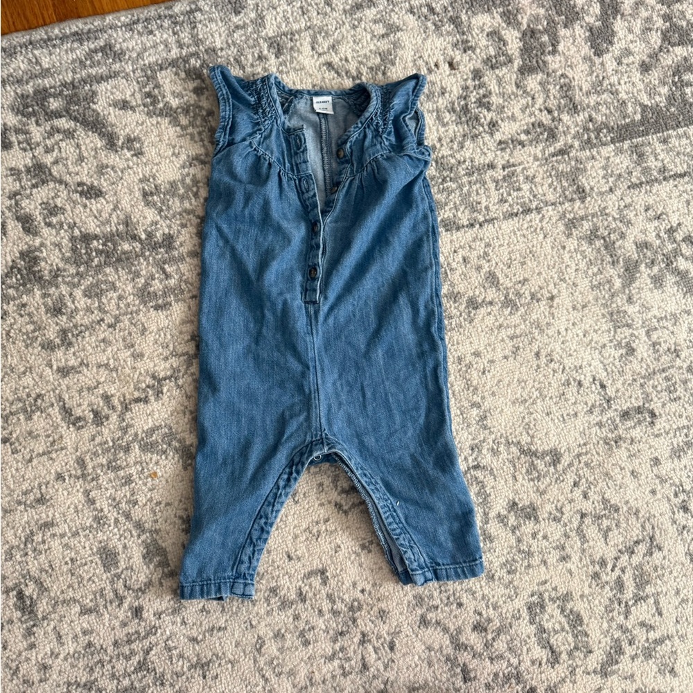 Charming Blue Ruffle Denim Romper